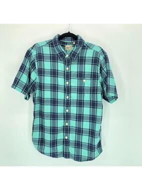 True Grit Plaid‎ Shirt Mens M Green Muslin Cotton Gauze Short Sleeve Button Up
